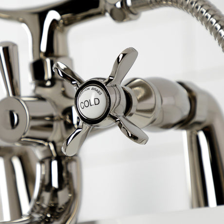Essex KS247PN Three-Handle 2-Hole Deck Mount Clawfoot Tub Faucet with Handshower, Polished Nickel