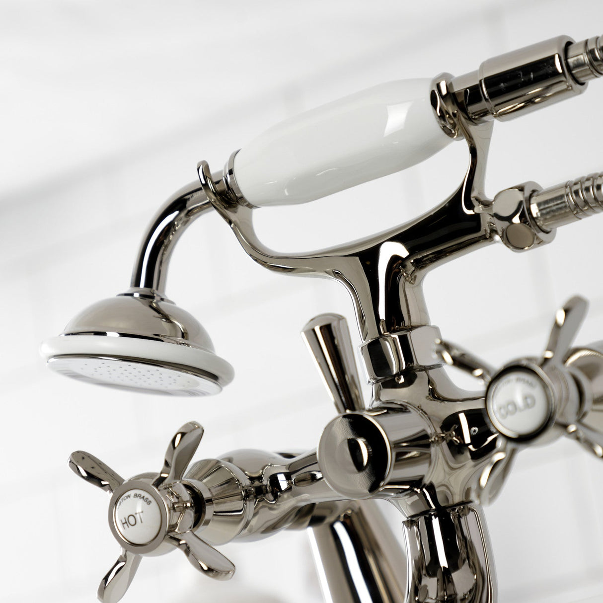 Essex KS247PN Three-Handle 2-Hole Deck Mount Clawfoot Tub Faucet with Handshower, Polished Nickel