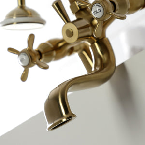Essex KS247SB Three-Handle 2-Hole Deck Mount Clawfoot Tub Faucet with Handshower, Brushed Brass