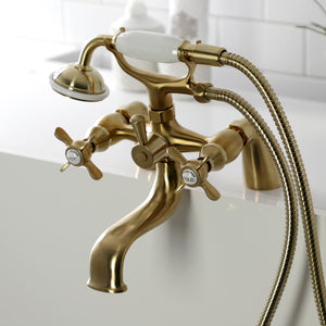 Essex KS247SB Three-Handle 2-Hole Deck Mount Clawfoot Tub Faucet with Handshower, Brushed Brass