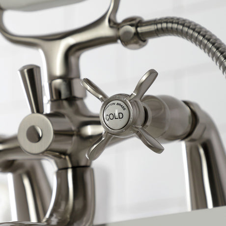 Essex KS247SN Three-Handle 2-Hole Deck Mount Clawfoot Tub Faucet with Handshower, Brushed Nickel