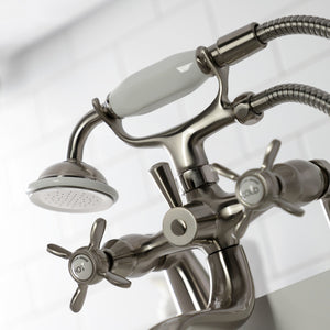 Essex KS247SN Three-Handle 2-Hole Deck Mount Clawfoot Tub Faucet with Handshower, Brushed Nickel