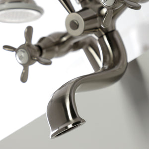 Essex KS247SN Three-Handle 2-Hole Deck Mount Clawfoot Tub Faucet with Handshower, Brushed Nickel
