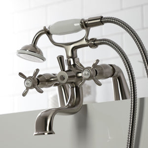 Essex KS247SN Three-Handle 2-Hole Deck Mount Clawfoot Tub Faucet with Handshower, Brushed Nickel