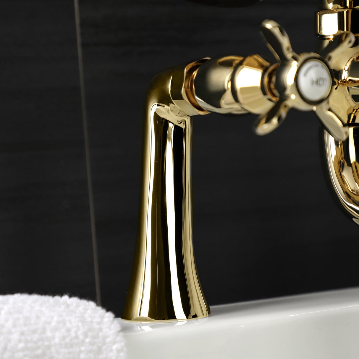 Essex KS248PB Three-Handle 2-Hole Deck Mount Clawfoot Tub Faucet with Handshower, Polished Brass