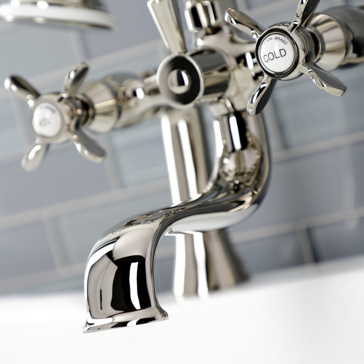 Essex KS248PN Three-Handle 2-Hole Deck Mount Clawfoot Tub Faucet with Handshower, Polished Nickel