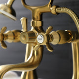 Essex KS248SB Three-Handle 2-Hole Deck Mount Clawfoot Tub Faucet with Handshower, Brushed Brass