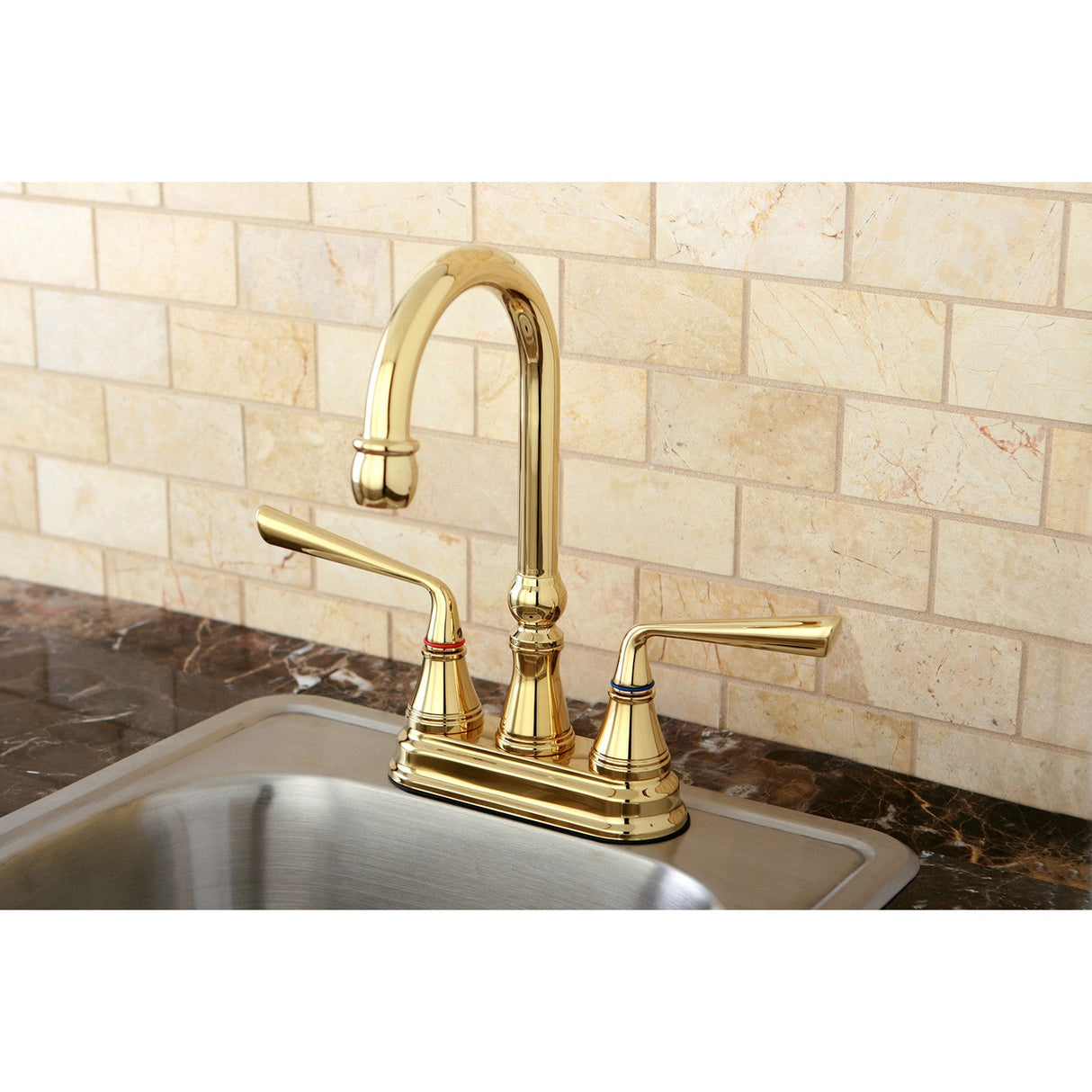 Silver Sage KS2492ZL Two-Handle 2-Hole Deck Mount Bar Faucet, Polished Brass