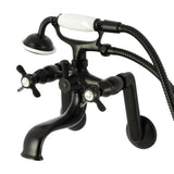 Kingston KS249MB Three-Handle 2-Hole Tub Wall Mount Clawfoot Tub Faucet with Hand Shower, Matte Black