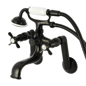 Kingston KS249MB Three-Handle 2-Hole Tub Wall Mount Clawfoot Tub Faucet with Hand Shower, Matte Black