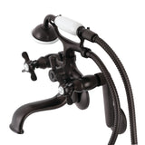 Kingston KS249ORB Three-Handle 2-Hole Tub Wall Mount Clawfoot Tub Faucet with Hand Shower, Oil Rubbed Bronze