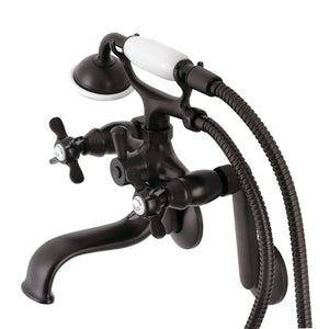Kingston KS249ORB Three-Handle 2-Hole Tub Wall Mount Clawfoot Tub Faucet with Hand Shower, Oil Rubbed Bronze