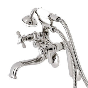 Kingston KS249PN Three-Handle 2-Hole Tub Wall Mount Clawfoot Tub Faucet with Hand Shower, Polished Nickel