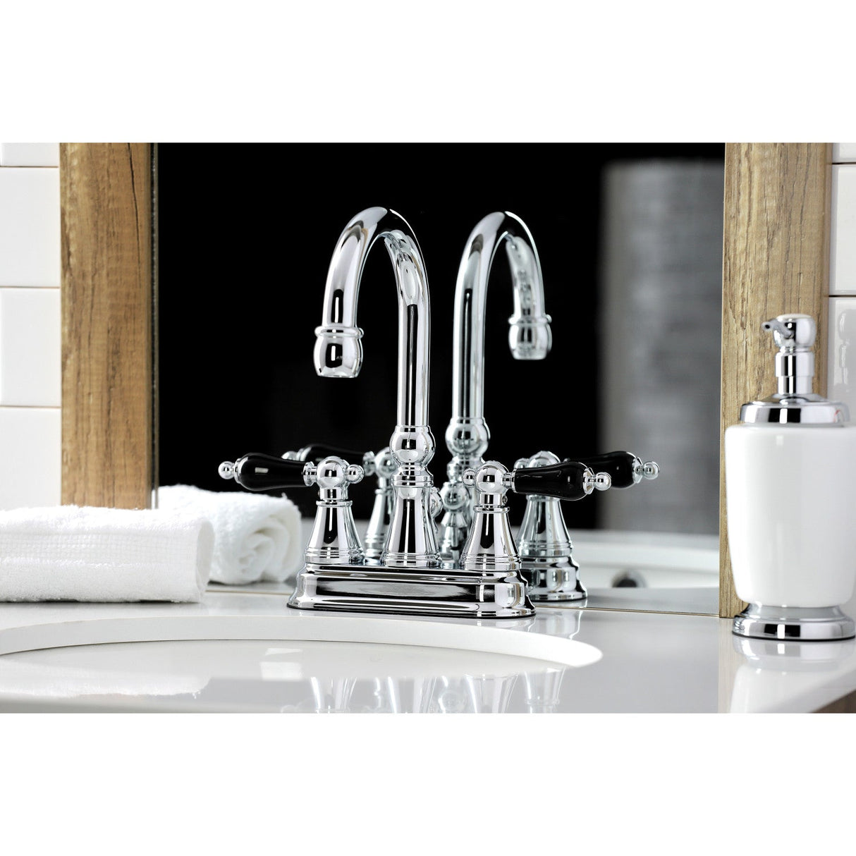 Duchess KS2611PKL Two-Handle Deck Mount 4" Centerset Bathroom Faucet with Brass Pop-Up, Polished Chrome