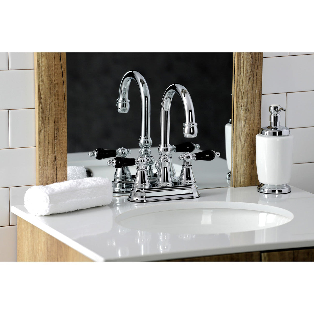 Duchess KS2611PKL Two-Handle Deck Mount 4" Centerset Bathroom Faucet with Brass Pop-Up, Polished Chrome