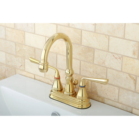 Silver Sage KS2612ZL Two-Handle 3-Hole Deck Mount 4" Centerset Bathroom Faucet with Brass Pop-Up, Polished Brass