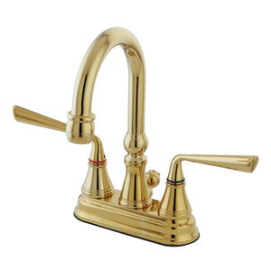 Silver Sage KS2612ZL Two-Handle 3-Hole Deck Mount 4" Centerset Bathroom Faucet with Brass Pop-Up, Polished Brass
