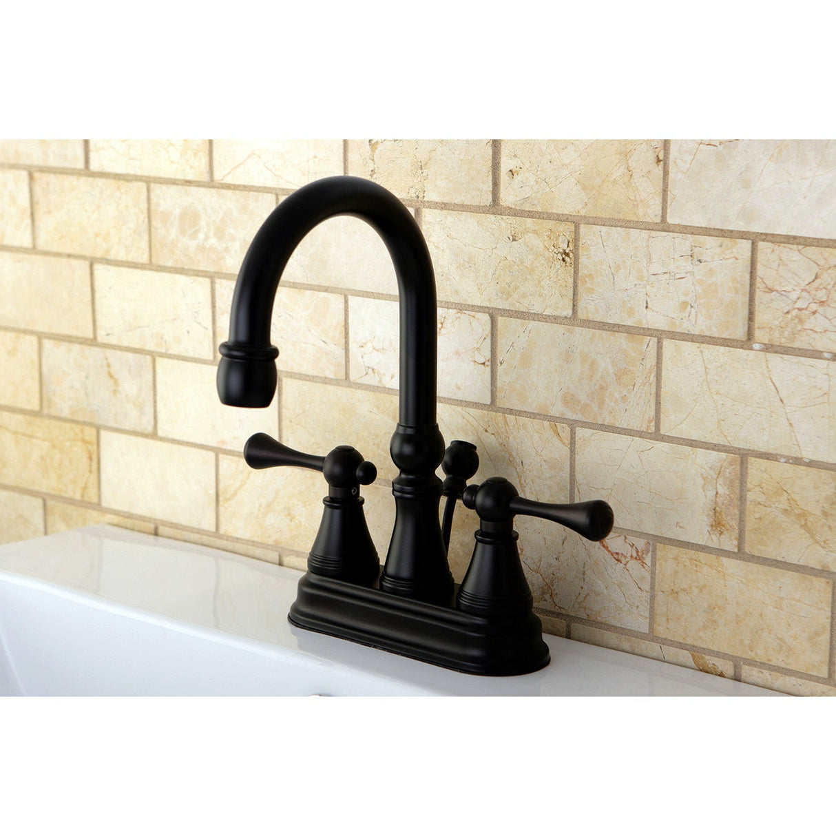 Restoration KS2615BL Two-Handle 3-Hole Deck Mount 4" Centerset Bathroom Faucet with Brass Pop-Up, Oil Rubbed Bronze