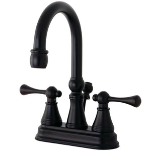 Restoration KS2615BL Two-Handle 3-Hole Deck Mount 4" Centerset Bathroom Faucet with Brass Pop-Up, Oil Rubbed Bronze