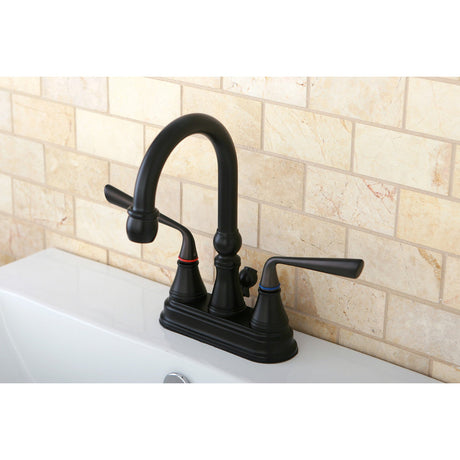 Silver Sage KS2615ZL Two-Handle 3-Hole Deck Mount 4" Centerset Bathroom Faucet with Brass Pop-Up, Oil Rubbed Bronze