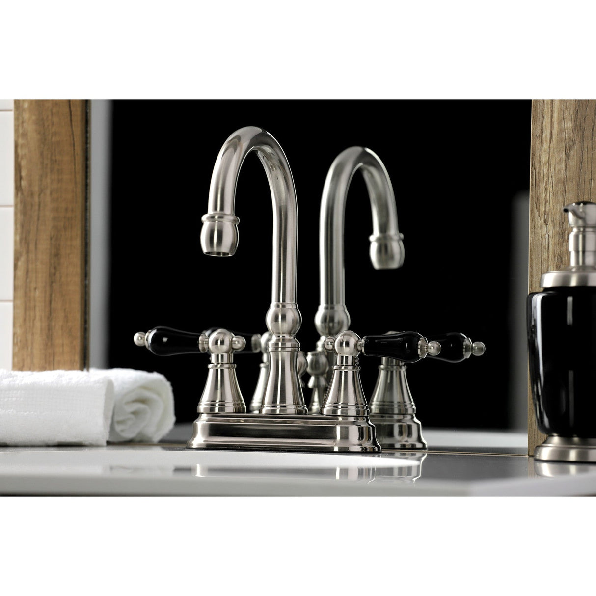 Duchess KS2618PKL Two-Handle Deck Mount 4" Centerset Bathroom Faucet with Brass Pop-Up, Brushed Nickel