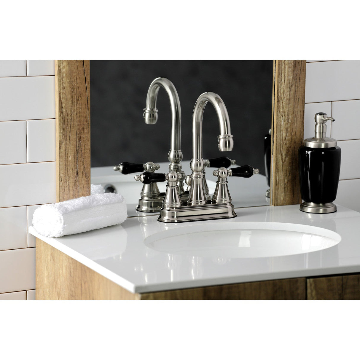 Duchess KS2618PKL Two-Handle Deck Mount 4" Centerset Bathroom Faucet with Brass Pop-Up, Brushed Nickel