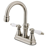 Governor KS2618PL Two-Handle 3-Hole Deck Mount 4" Centerset Bathroom Faucet with Brass Pop-Up, Brushed Nickel