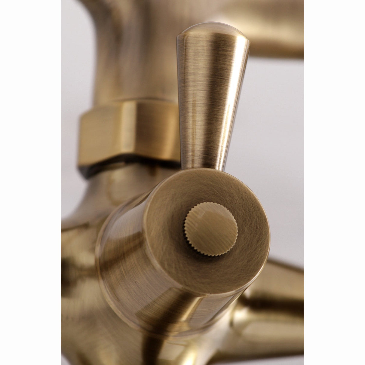 Kingston KS265AB Three-Handle 2-Hole Tub Wall Mount Clawfoot Tub Faucet with Hand Shower, Antique Brass
