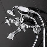 Kingston KS265C Three-Handle 2-Hole Tub Wall Mount Clawfoot Tub Faucet with Hand Shower, Polished Chrome