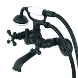 Kingston KS265MB Three-Handle 2-Hole Tub Wall Mount Clawfoot Tub Faucet with Hand Shower, Matte Black