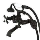 Kingston KS265ORB Three-Handle 2-Hole Tub Wall Mount Clawfoot Tub Faucet with Hand Shower, Oil Rubbed Bronze