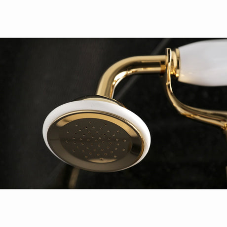 Kingston KS265PB Three-Handle 2-Hole Tub Wall Mount Clawfoot Tub Faucet with Hand Shower, Polished Brass