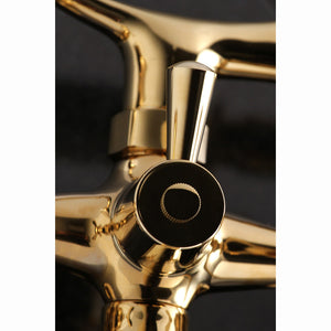 Kingston KS265PB Three-Handle 2-Hole Tub Wall Mount Clawfoot Tub Faucet with Hand Shower, Polished Brass
