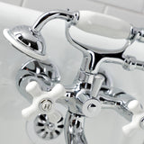 Kingston KS265PXC Three-Handle 2-Hole Tub Wall Mount Clawfoot Tub Faucet with Hand Shower, Polished Chrome