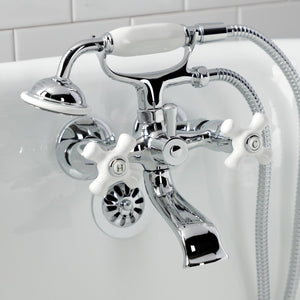 Kingston KS265PXC Three-Handle 2-Hole Tub Wall Mount Clawfoot Tub Faucet with Hand Shower, Polished Chrome