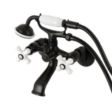Kingston KS265PXMB Three-Handle 2-Hole Tub Wall Mount Clawfoot Tub Faucet with Hand Shower, Matte Black