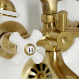Kingston KS265PXSB Three-Handle 2-Hole Tub Wall Mount Clawfoot Tub Faucet with Hand Shower, Brushed Brass