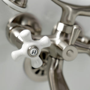 Kingston KS265PXSN Three-Handle 2-Hole Tub Wall Mount Clawfoot Tub Faucet with Hand Shower, Brushed Nickel