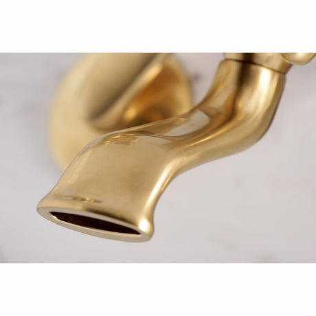 Kingston KS265SB Three-Handle 2-Hole Tub Wall Mount Clawfoot Tub Faucet with Hand Shower, Brushed Brass