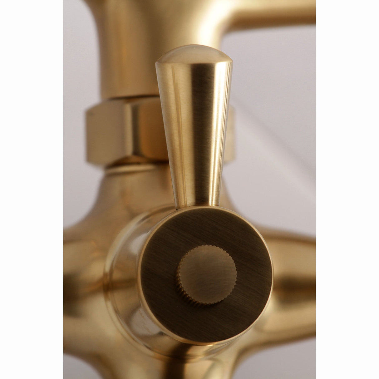Kingston KS265SB Three-Handle 2-Hole Tub Wall Mount Clawfoot Tub Faucet with Hand Shower, Brushed Brass
