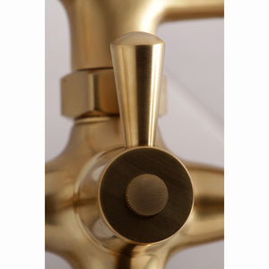 Kingston KS265SB Three-Handle 2-Hole Tub Wall Mount Clawfoot Tub Faucet with Hand Shower, Brushed Brass