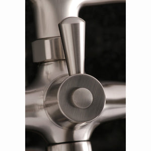 Kingston KS265SN Three-Handle 2-Hole Tub Wall Mount Clawfoot Tub Faucet with Hand Shower, Brushed Nickel