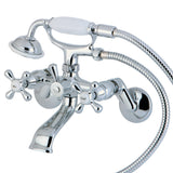 Kingston KS266C Two-Handle 2-Hole Wall Mount Clawfoot Tub Faucet with Hand Shower, Polished Chrome