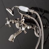Kingston KS266PN Two-Handle 2-Hole Wall Mount Clawfoot Tub Faucet with Hand Shower, Polished Nickel