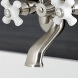Kingston KS266PXSN Three-Handle 2-Hole Wall Mount Clawfoot Tub Faucet with Hand Shower, Brushed Nickel