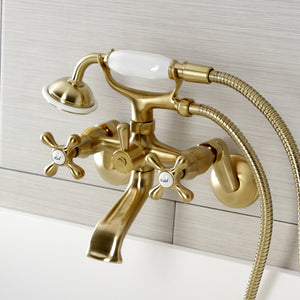 Kingston KS266SB Two-Handle 2-Hole Wall Mount Clawfoot Tub Faucet with Hand Shower, Brushed Brass