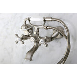 Kingston KS266SN Two-Handle 2-Hole Wall Mount Clawfoot Tub Faucet with Hand Shower, Brushed Nickel