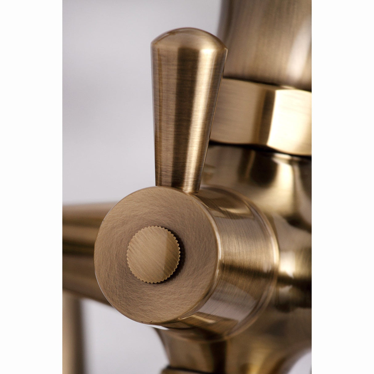 Kingston KS267AB Three-Handle 2-Hole Deck Mount Clawfoot Tub Faucet with Hand Shower, Antique Brass