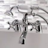 Kingston KS267C Three-Handle 2-Hole Deck Mount Clawfoot Tub Faucet with Hand Shower, Polished Chrome