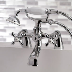 Kingston KS267C Three-Handle 2-Hole Deck Mount Clawfoot Tub Faucet with Hand Shower, Polished Chrome